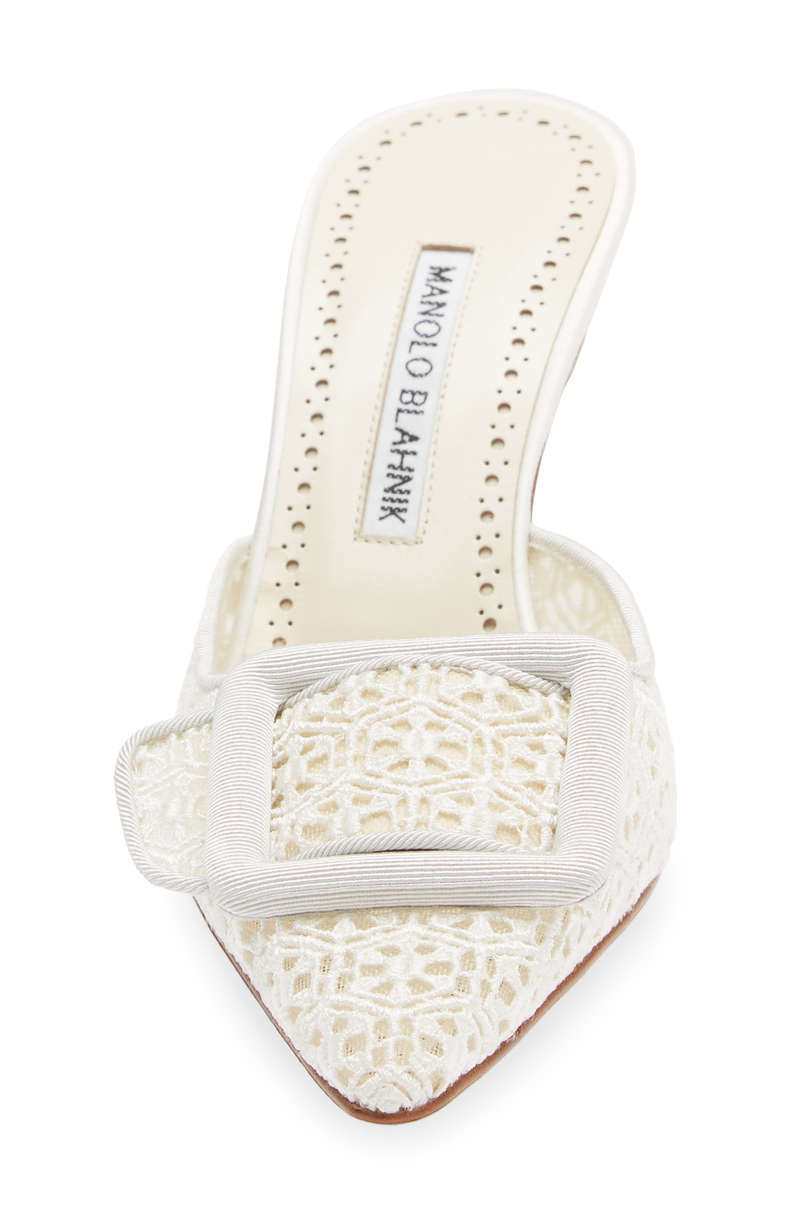 Manolo Blahnik Maysalebi Lace Buckle Pointed Toe Mule, Alternate, color, 
