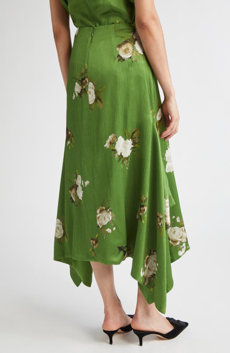 Erdem Rose Print Crinkled Satin Midi Skirt, Alternate, color, Painted Rose Bouquet Olive