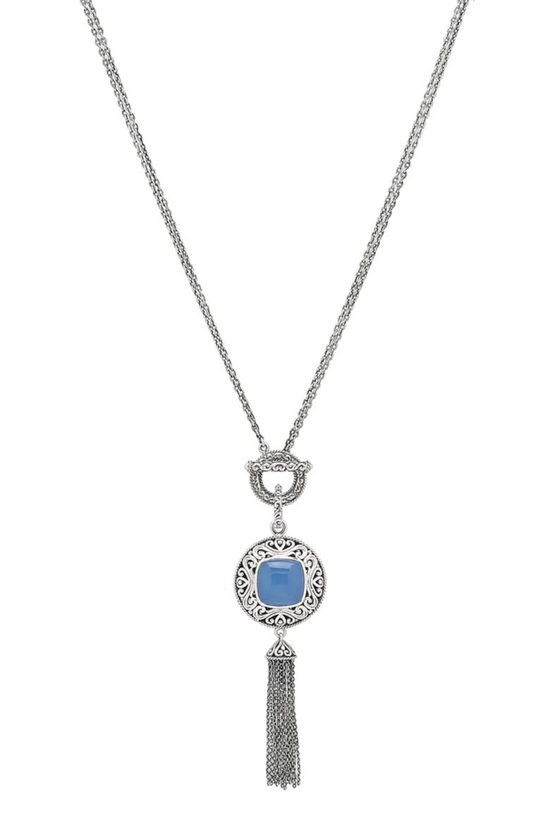 Sterling Silver & Semiprecious Stone Tassel Necklace, Main, color, BLUE