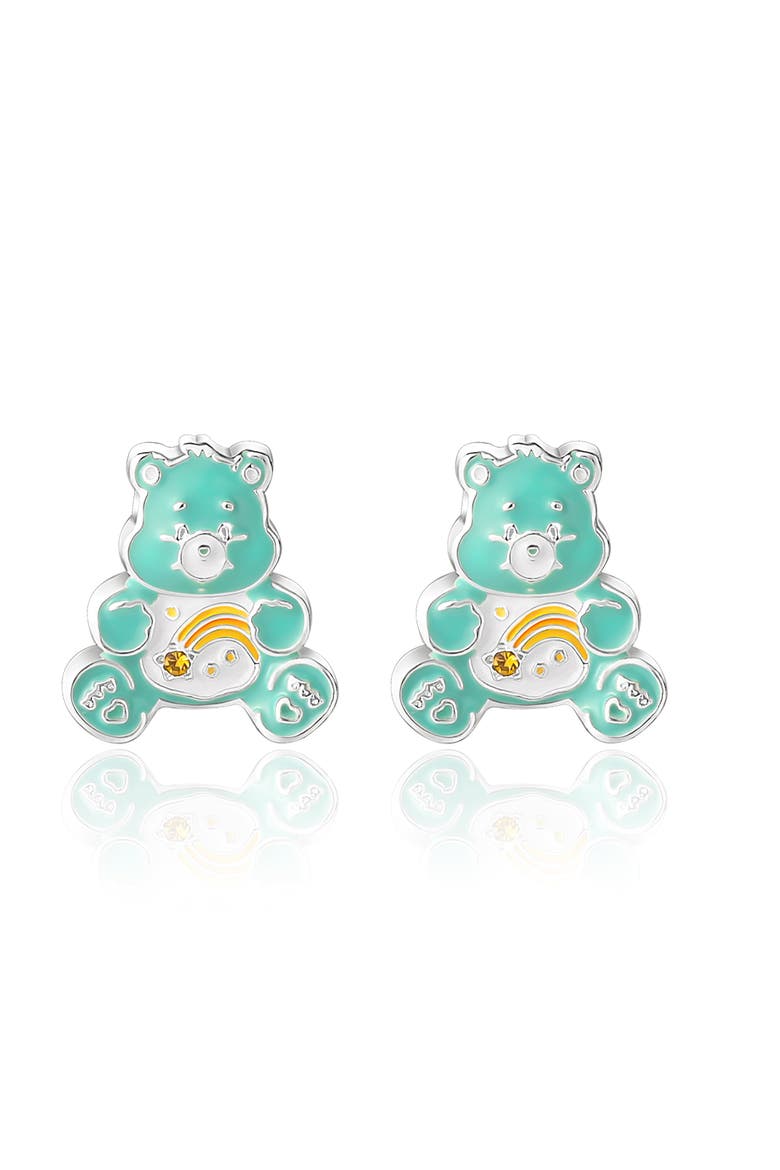 Silver Flash-Plated 3D Stud Earrings with Crystal Accent, Main, color, Light Blue