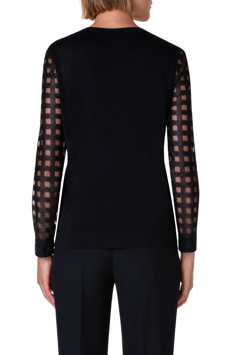 Akris Mixed Media Sheer Sleeve Silk Cardigan, Alternate, color, 