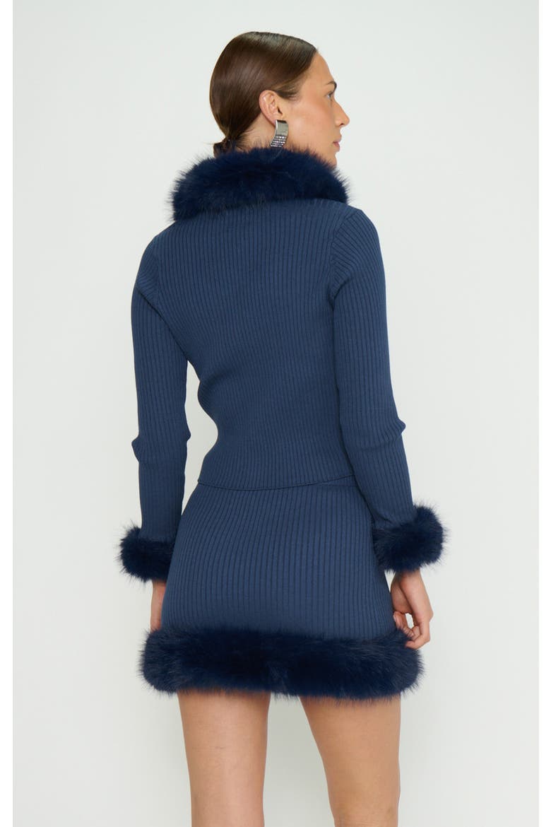 Fran Mini Skirt, Alternate, color, Navy Knit with Faux Fur