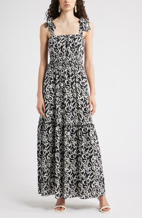 Tie Strap Floral Print Maxi Dress
