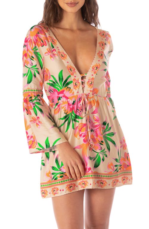 Maaji Agnes Short Dress In Bubbly Blossom In Light Beige