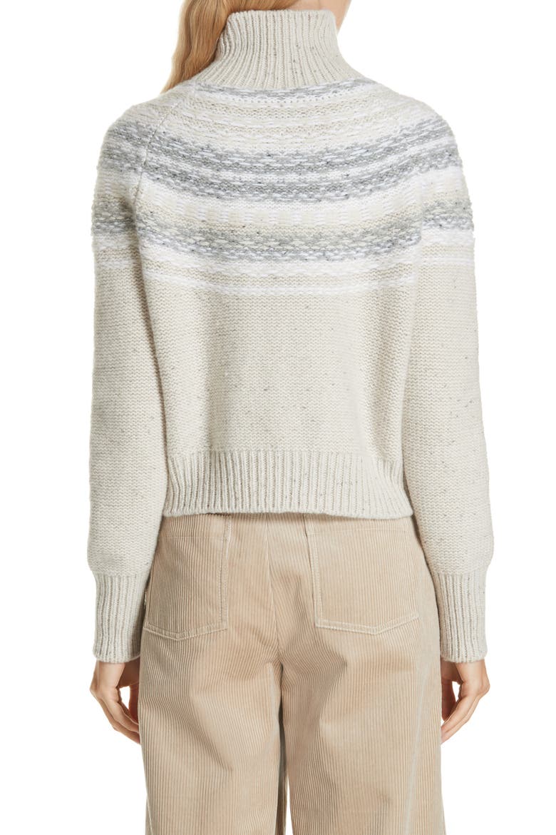 Fair Isle Wool & Cashmere Crop Turtleneck Sweater, Alternate, color, OATMEAL