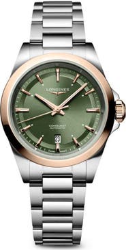 Longines Conquest 18K Rose Gold Bezel Automatic Bracelet Watch, 30mm