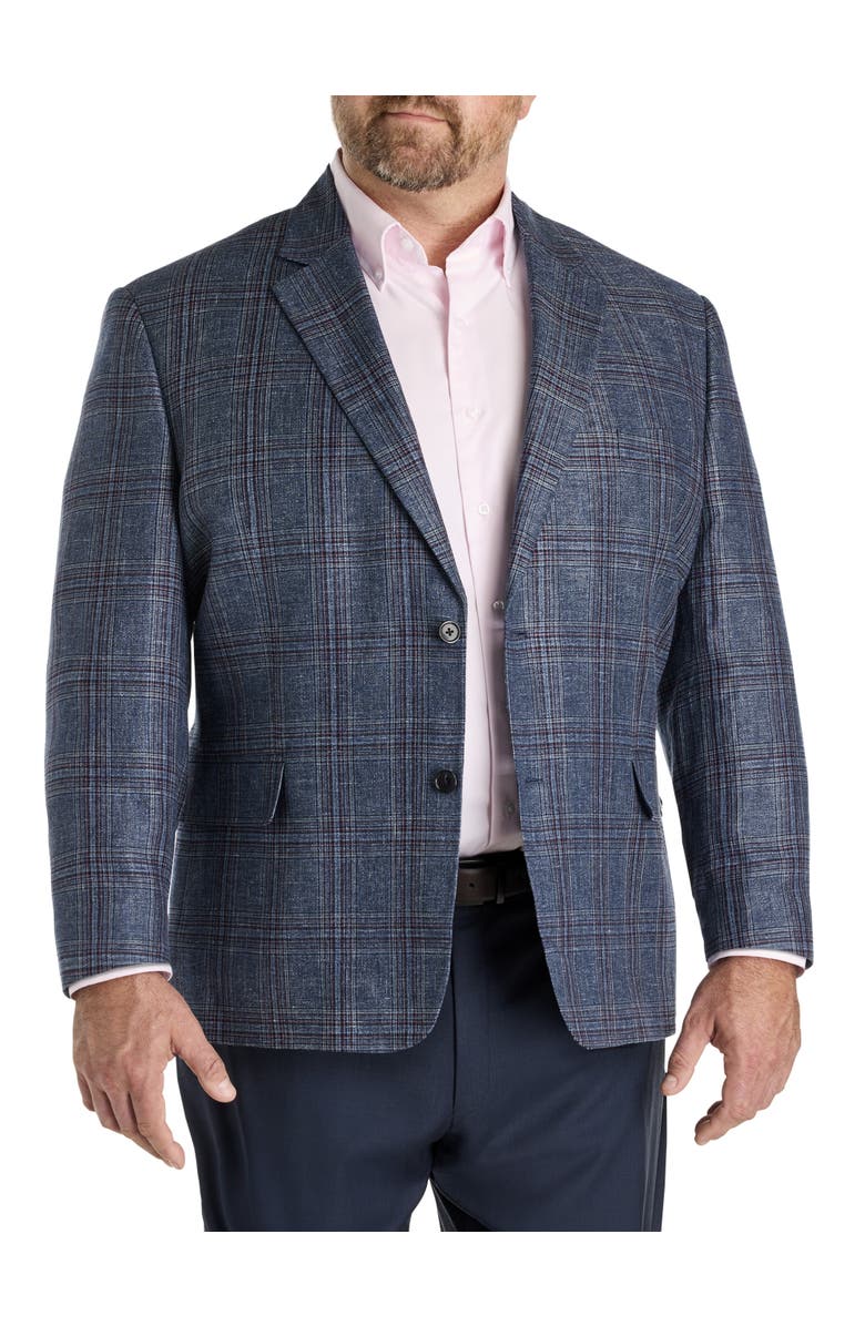 Oak Hill Premium by DXL Big & Tall Glen Plaid Sport Coat, Main, color, Blue