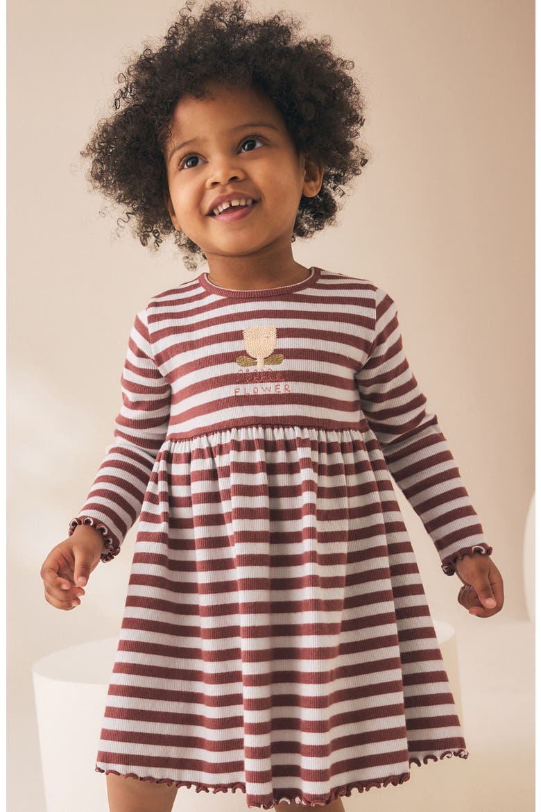 Kids' Stripe Rib Stretch Cotton Jersey Dress, Alternate, color, BROWN
