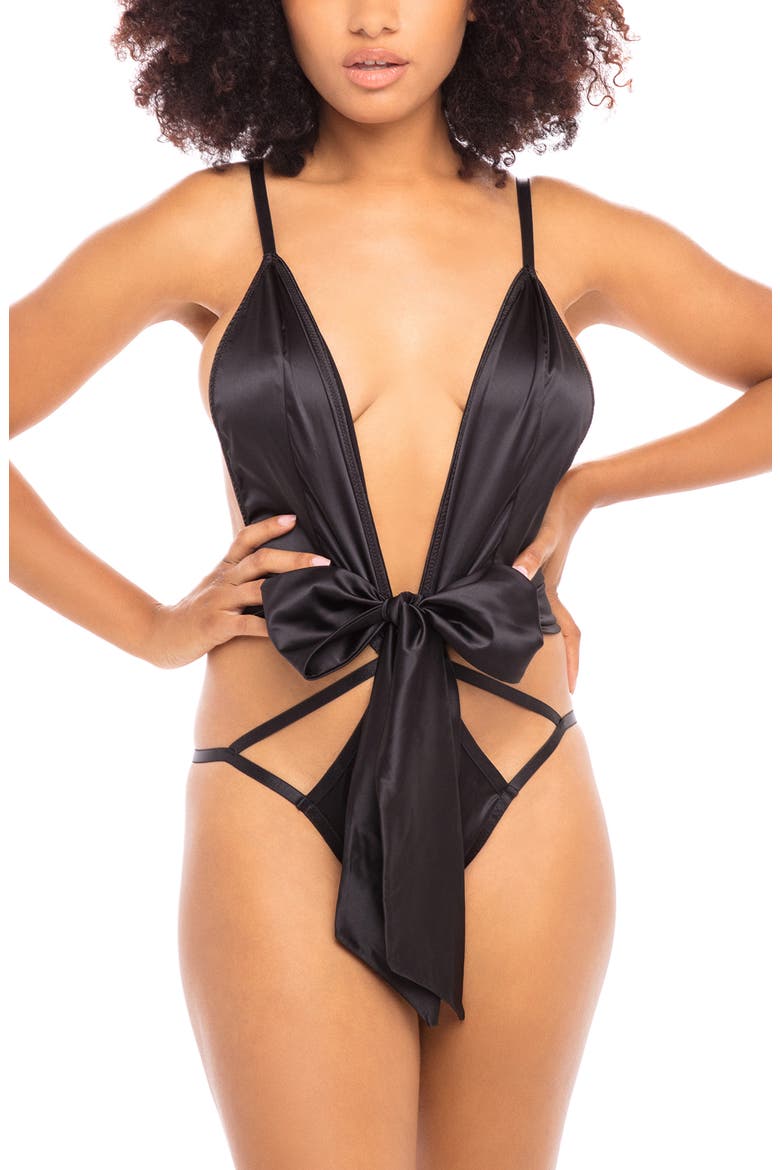 Heart Charm Open Back Lace Teddy, Main, color, BLACK