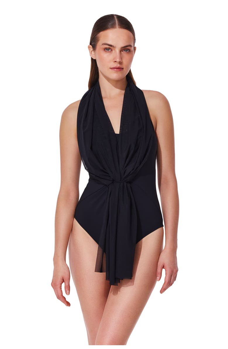 Gottex Yuri Flower Multi-Way Mesh One Piece, Alternate, color, Black