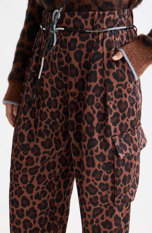 Scotch & Soda Faye Leopard Print Tapered Leg Pants In Brown