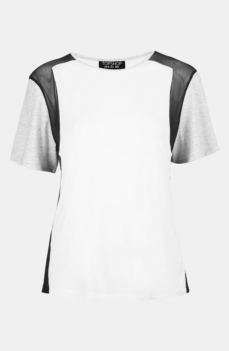 Topshop Mesh Insert Block Tee, Main, color, 