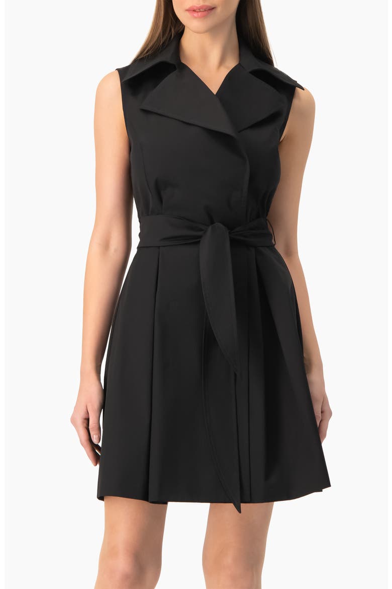 Belted Sleeveless Trench-Style A-Line Mini Dress, Main, color, Black