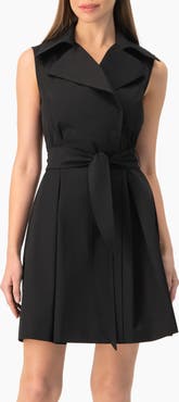 IVONNE Belted Sleeveless Trench-Style A-Line Mini Dress