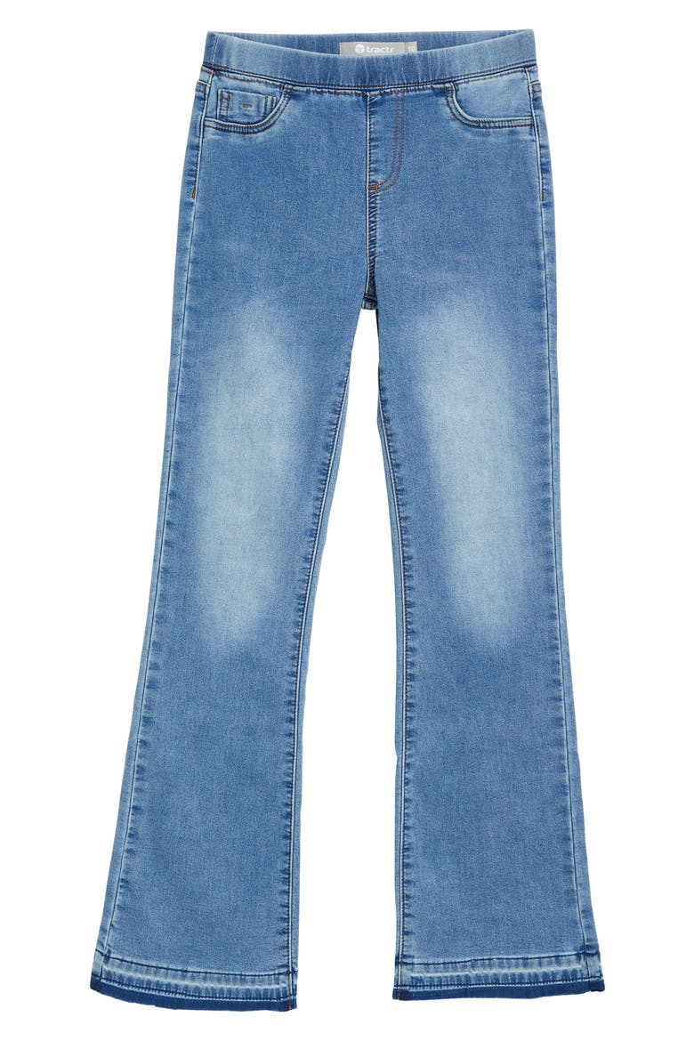 Kids' Pull-On Knit Flare Jeans, Main, color, WASHED INDIGO