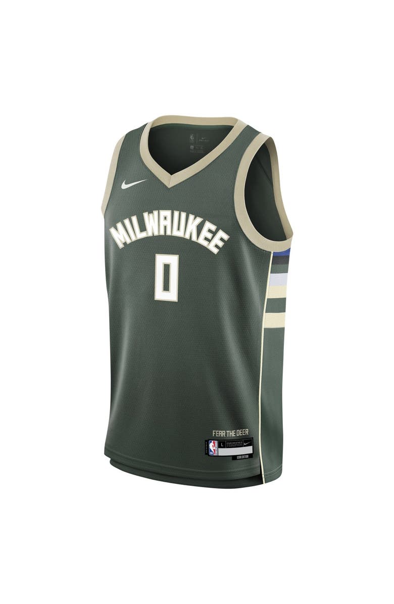 Nike Youth Nike Damian Lillard Hunter Green Milwaukee Bucks Swingman Jersey - Icon Edition, Alternate, color, 