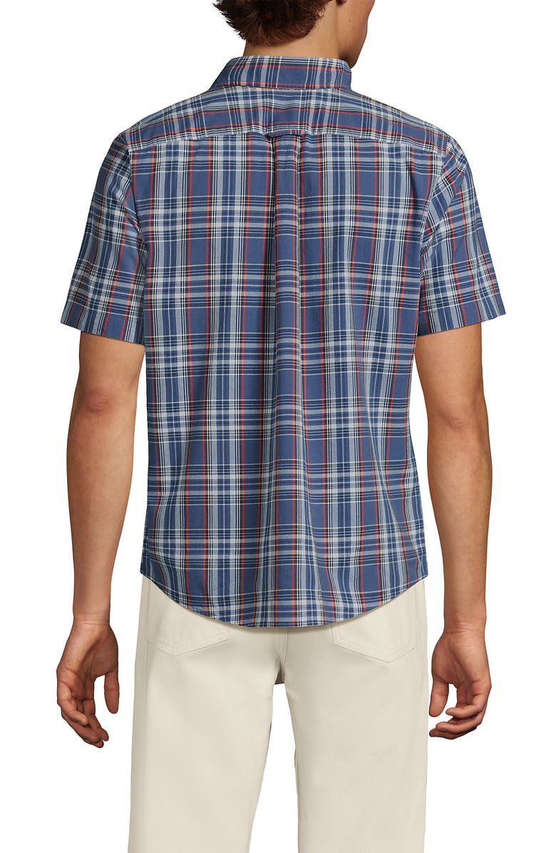 Lands' End Traditional Fit Short Sleeve Madras Shirt, Alternate, color, Light Indigo Blue Madras