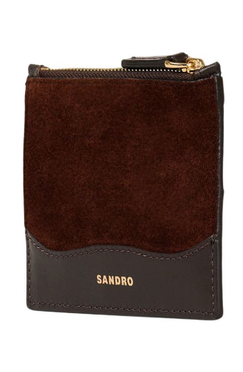 Sandro Leather And Suede Cardholder In Brown