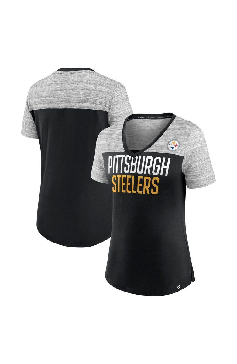 FANATICS Women's Fanatics Branded Black/Heathered Gray Pittsburgh Steelers Close Quarters V-Neck T-Shirt, Main, color, 