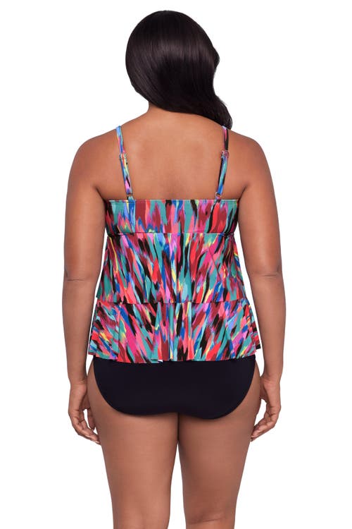 Trimshaper Leona V-neckline Plus Size Tankini Swimsuit Top In Multi