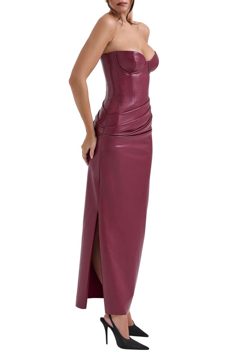 Juliana Corset Faux Leather Gown, Alternate, color, CABERNET