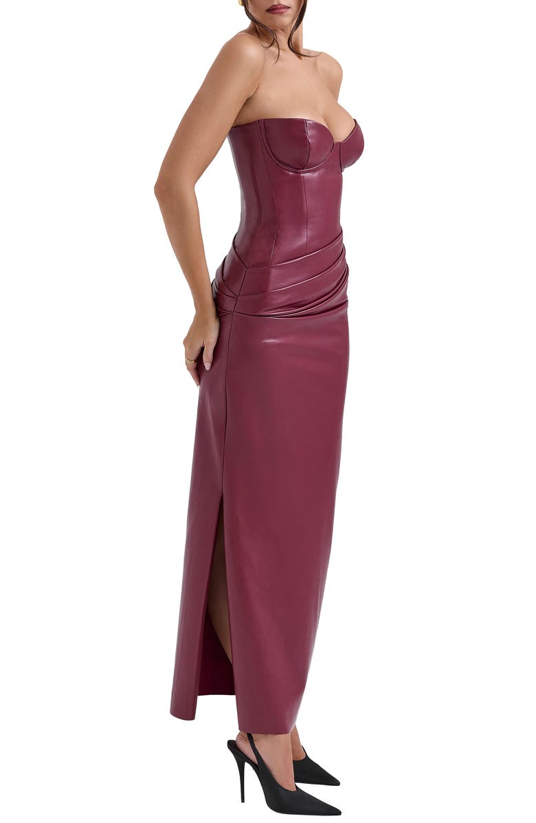 HOUSE OF CB Juliana Corset Faux Leather Gown, Alternate, color, Cabernet