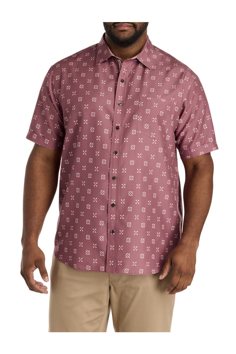 Big & Tall Geometric Floral Microfiber Sport Shirt, Main, color, PINK