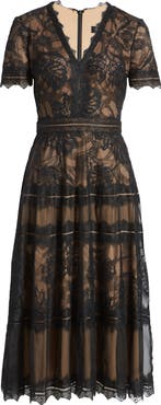 Tadashi Shoji Lace & Mesh Midi Cocktail Dress