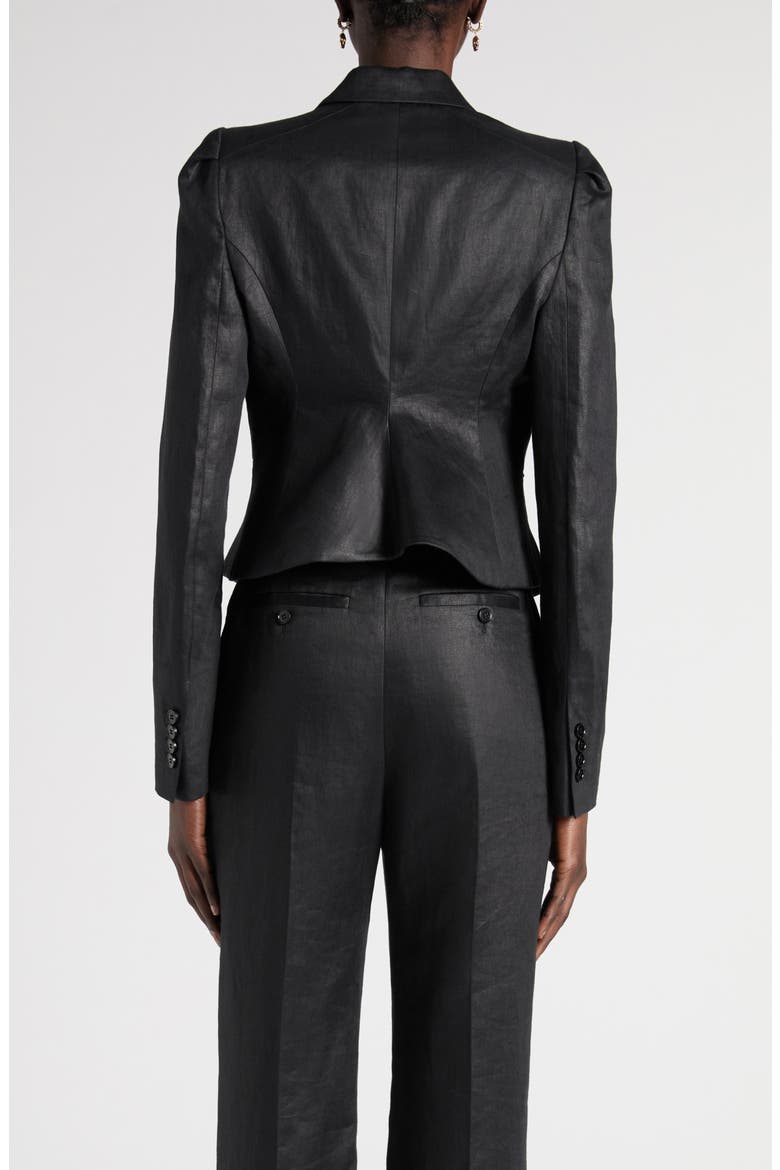 Peak Lapels Puff Sleeve Linen Jacket, Alternate, color, BLACK