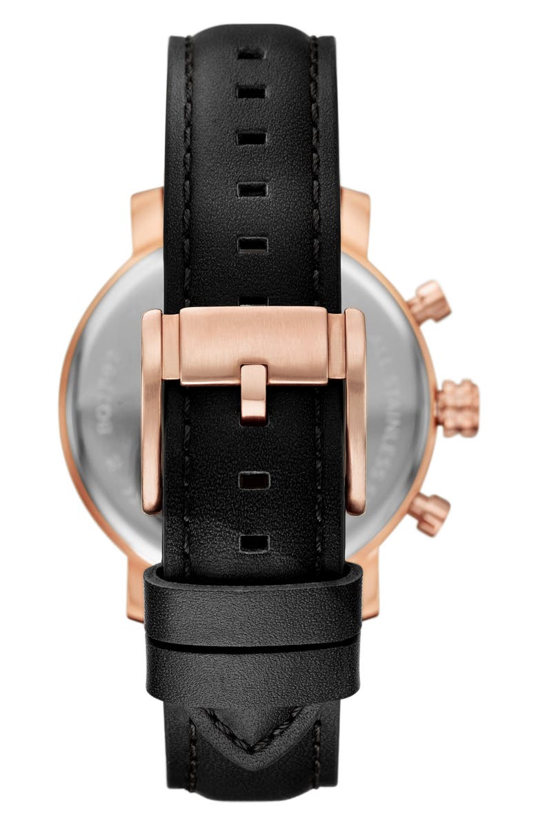 Fossil Rhett Leather Strap Watch, 43mm, Alternate, color, Black