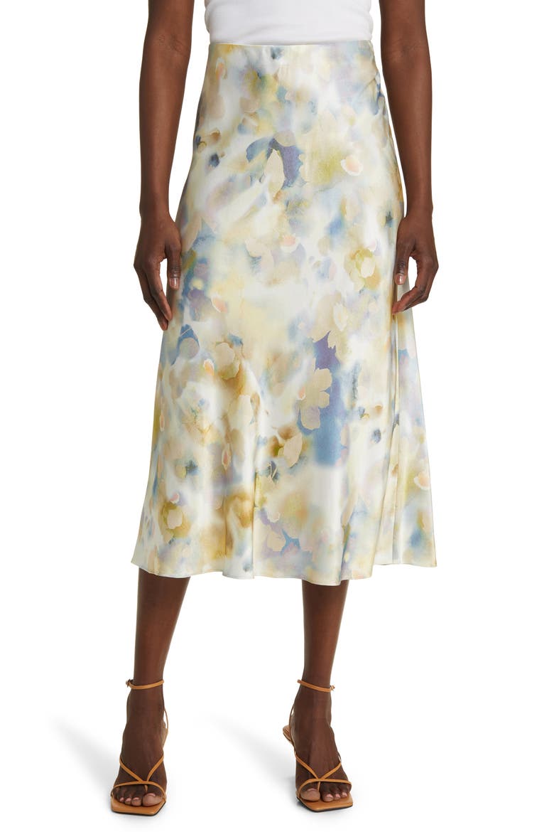 Anya Satin Midi Skirt, Main, color, DIFFUSED BLOSSOM