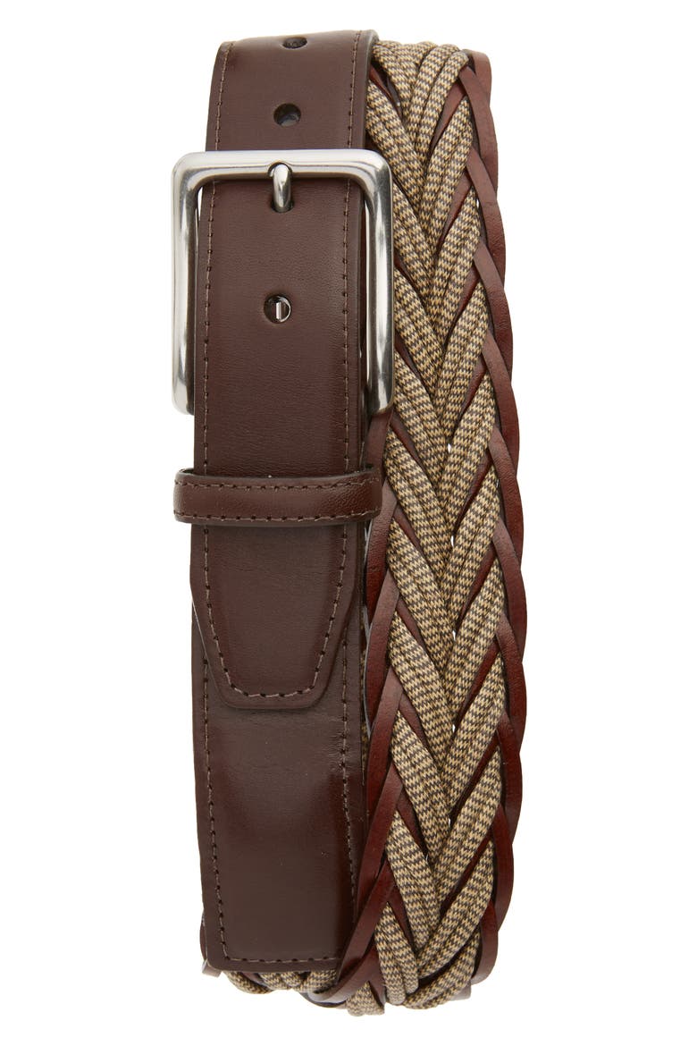 Braided Cotton & Leather Belt, Main, color, CAMEL/ BROWN