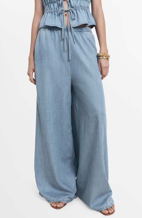 Siros Pull-On Wide Leg Denim Pants