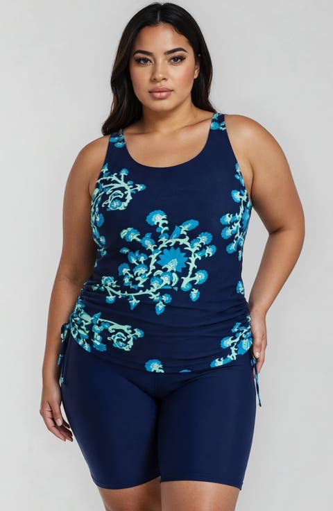 Plus Size Maya Tankini Swim Top With Built-in Bra and High Waisted Long Bike Swim Shorts