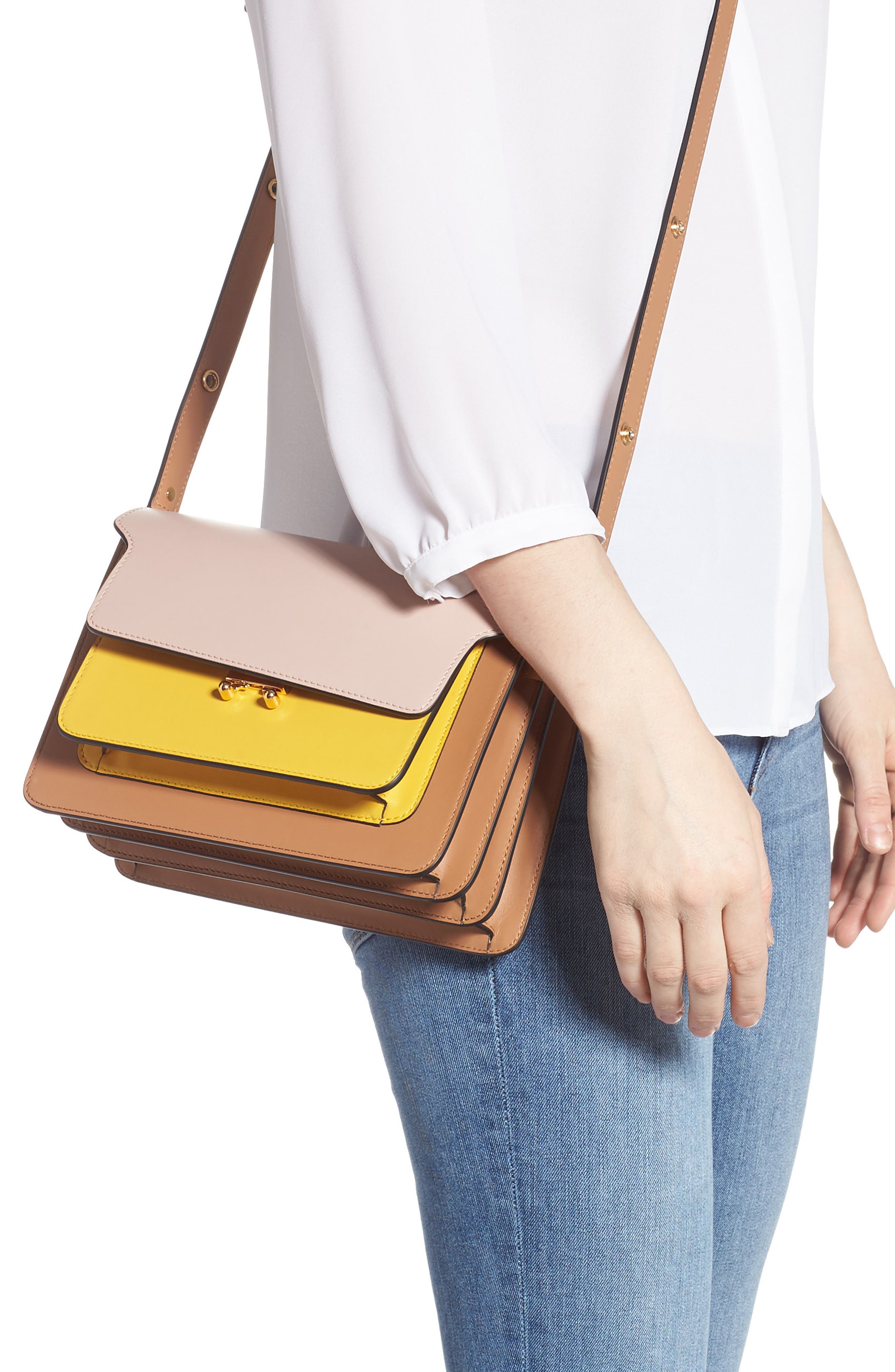 Marni Trunk Colorblock Leather Shoulder Bag, Alternate, color, 