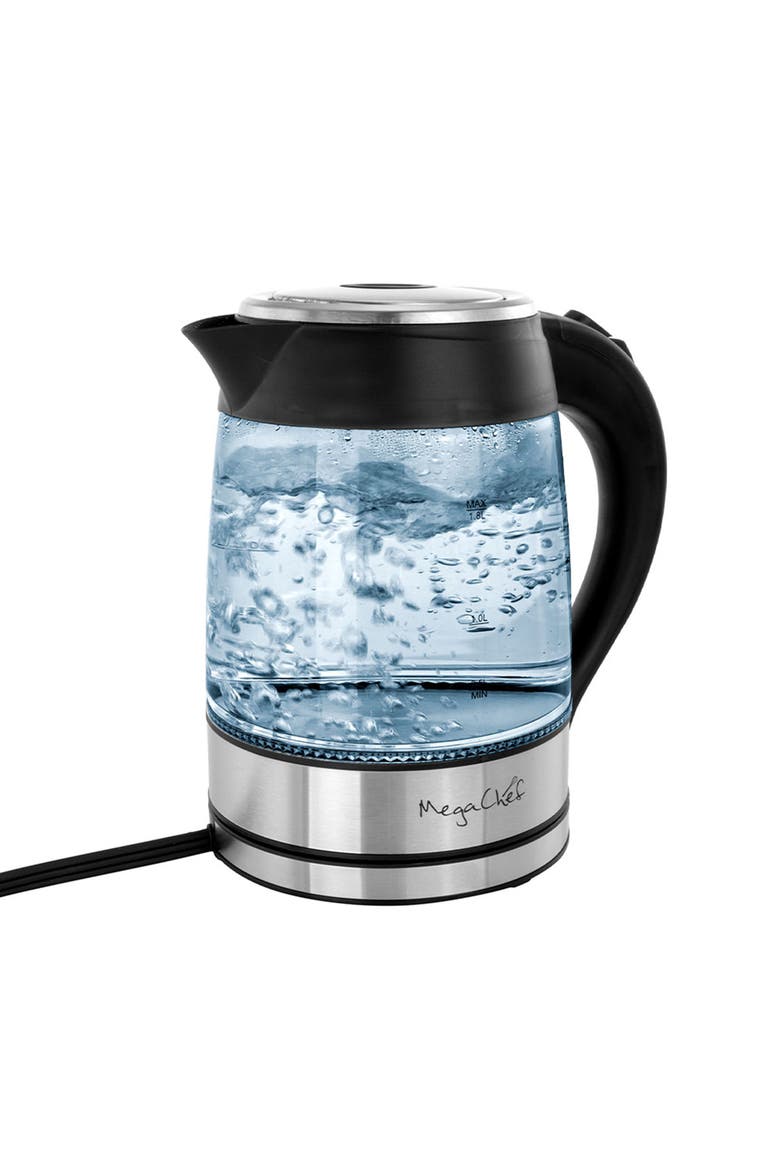 1.8Lt. Glass Body and Stainless Steel Electric Tea Kettle, Main, color, Grey