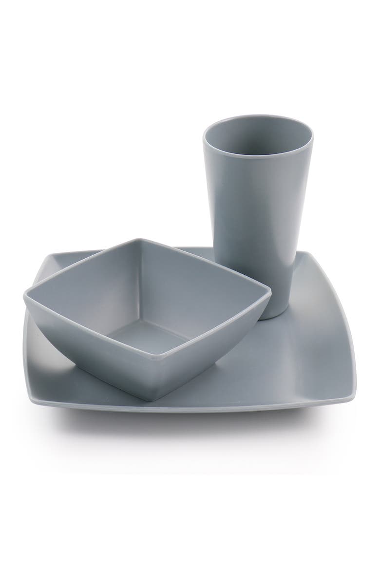 12 Piece Grayson Melamine Square Dinnerware Set, Alternate, color, Grey