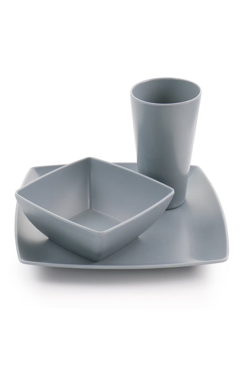 Gibson Home 12 Piece Grayson Melamine Square Dinnerware Set, Alternate, color, Grey