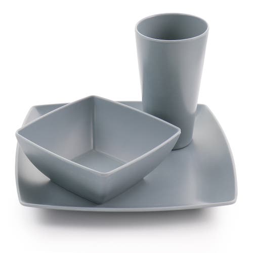 Gibson Home 12 Piece Grayson Melamine Square Dinnerware Set In Gray