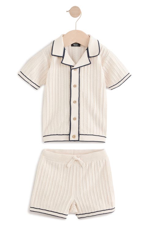Kids' Tipped Cotton Button-Up Polo Sweater & Shorts Set (Baby, Toddler & Little Kid)