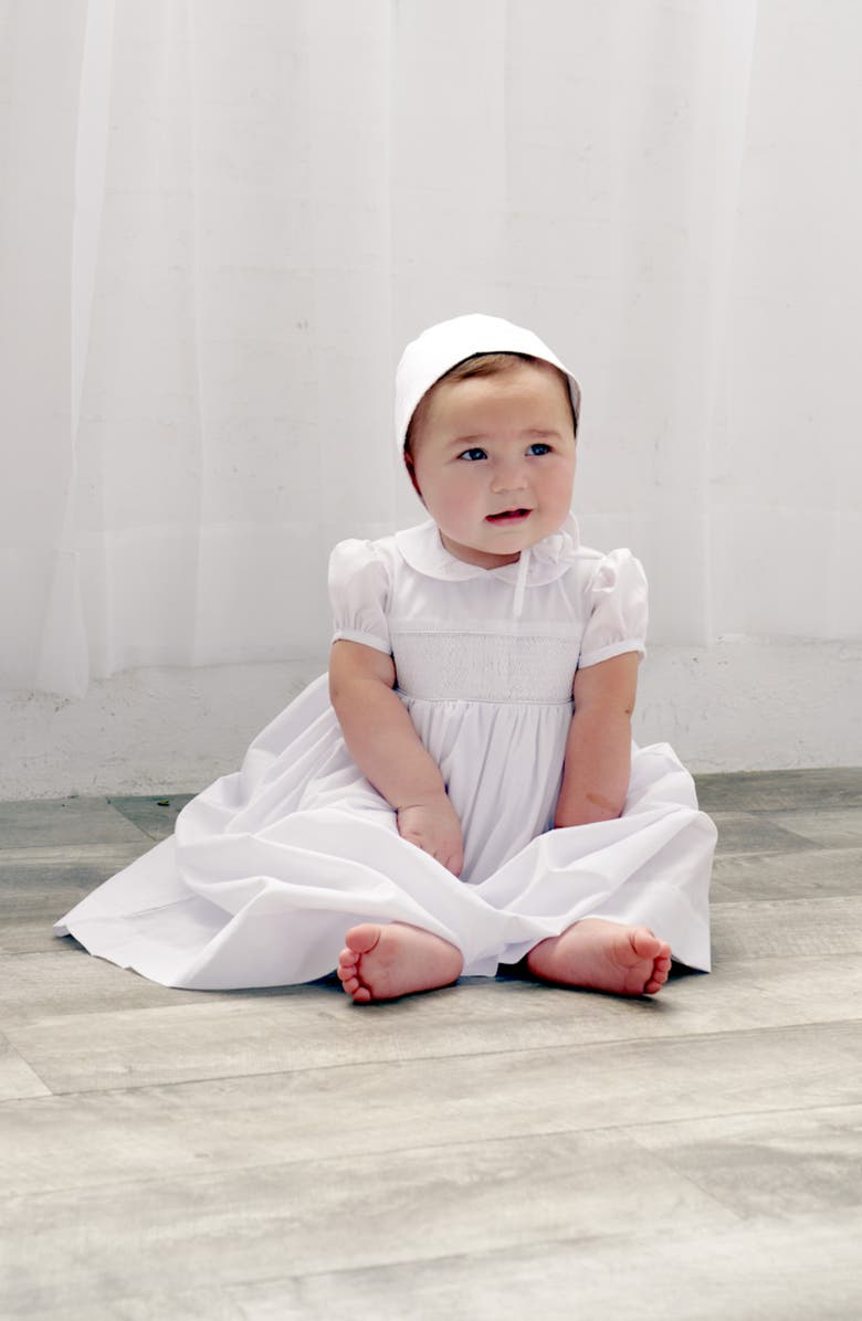 Carriage Boutique Smocked Inset Christening Gown, Bonnet & Booties Set, Alternate, color, 