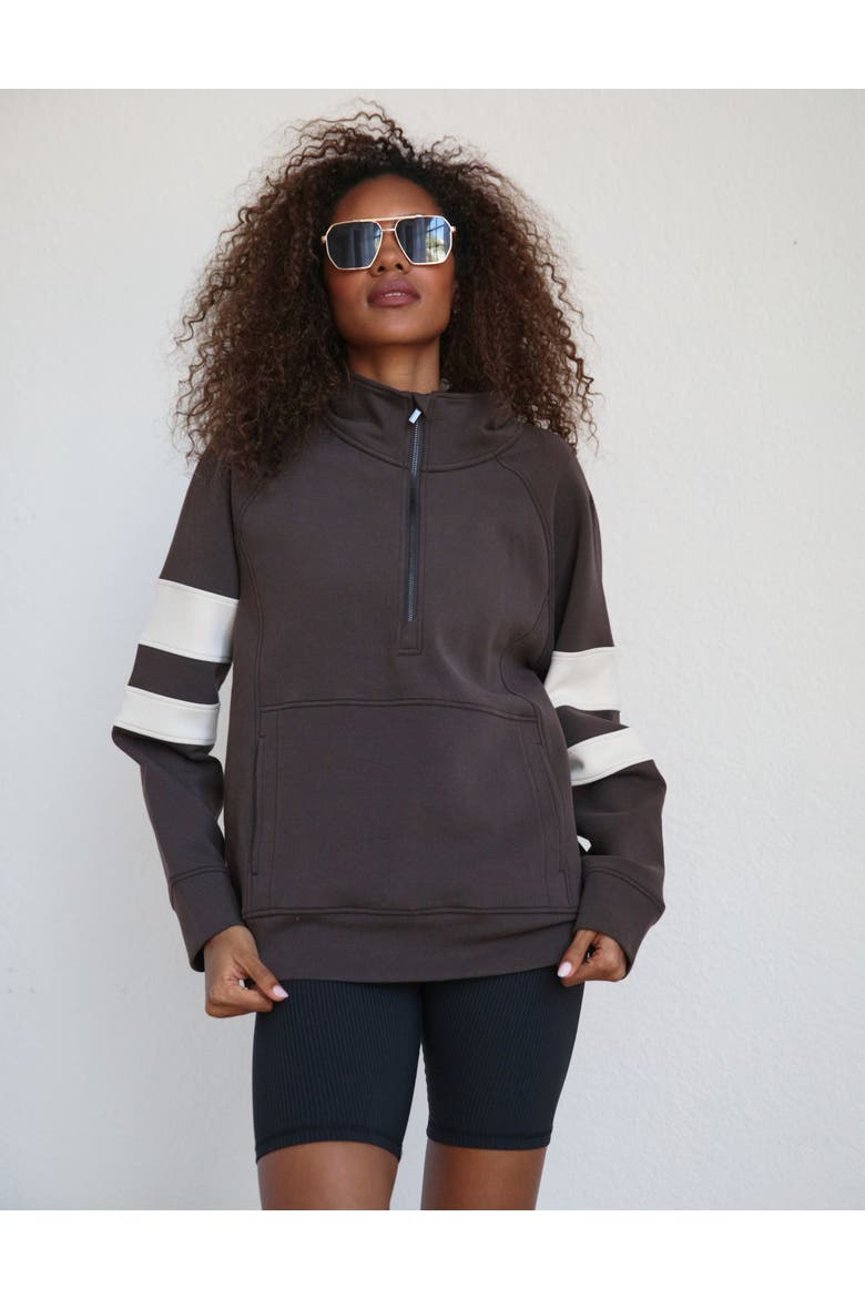 Prodigous Scuba Knit 1/4 Zip Up Jacket, Main, color, Java/Oatmilk Stripes
