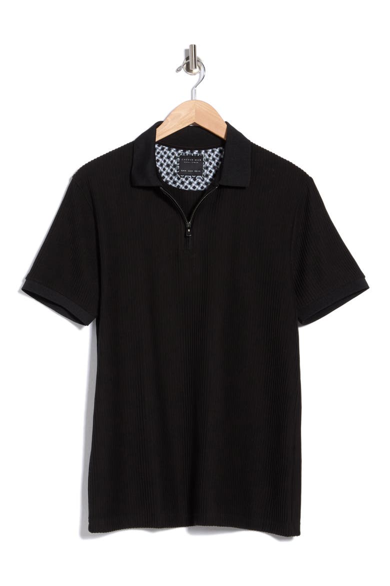 Textured Quarter Zip Polo, Main, color, BLACK