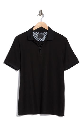 Cactus Man Textured Quarter Zip Polo In Black