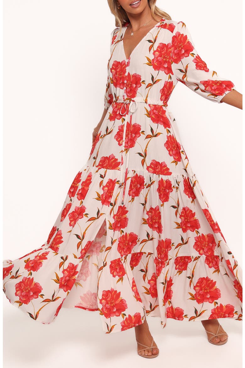 Kelda Floral Tiered Maxi Dress, Main, color, RED FLORAL