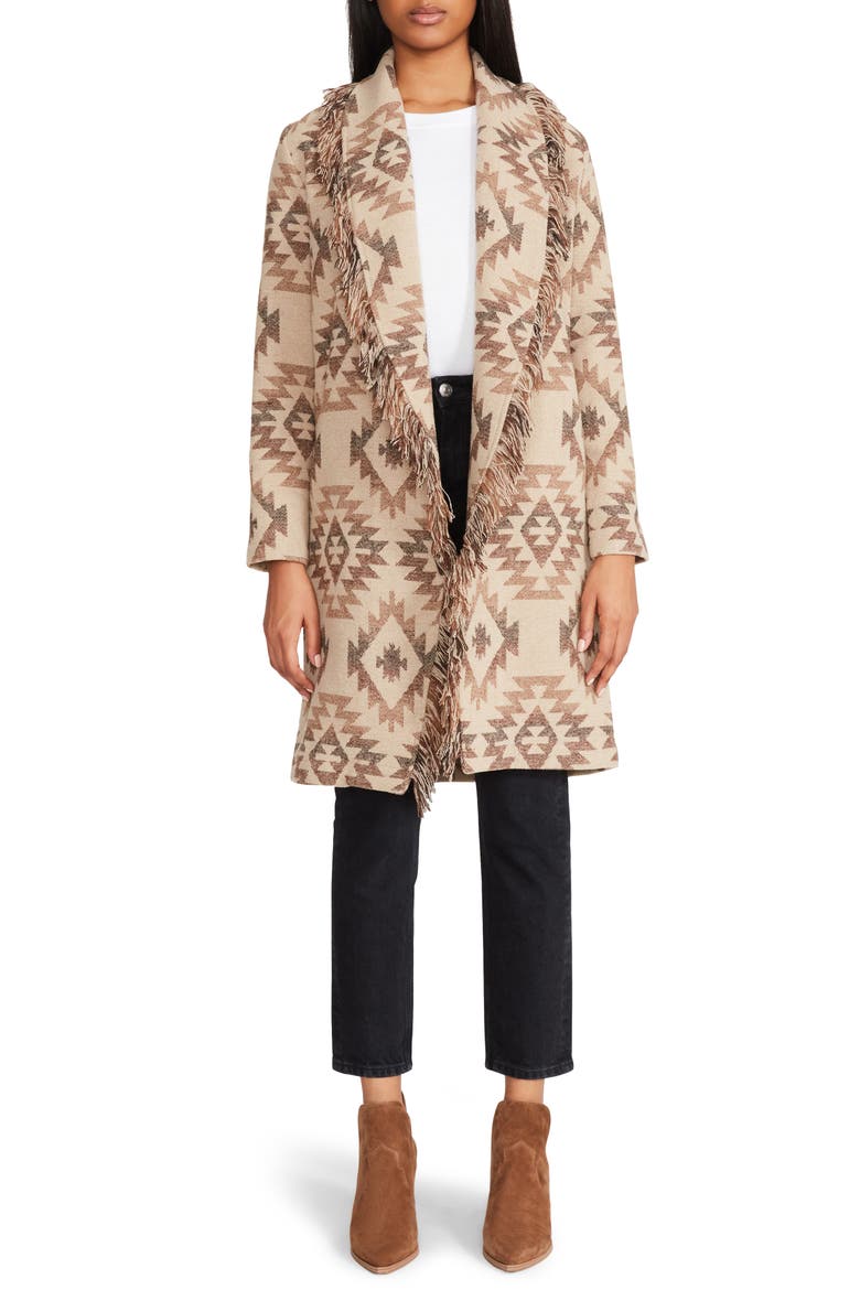 Fringe Shawl Collar Coat, Alternate, color, BROWN AZTEC