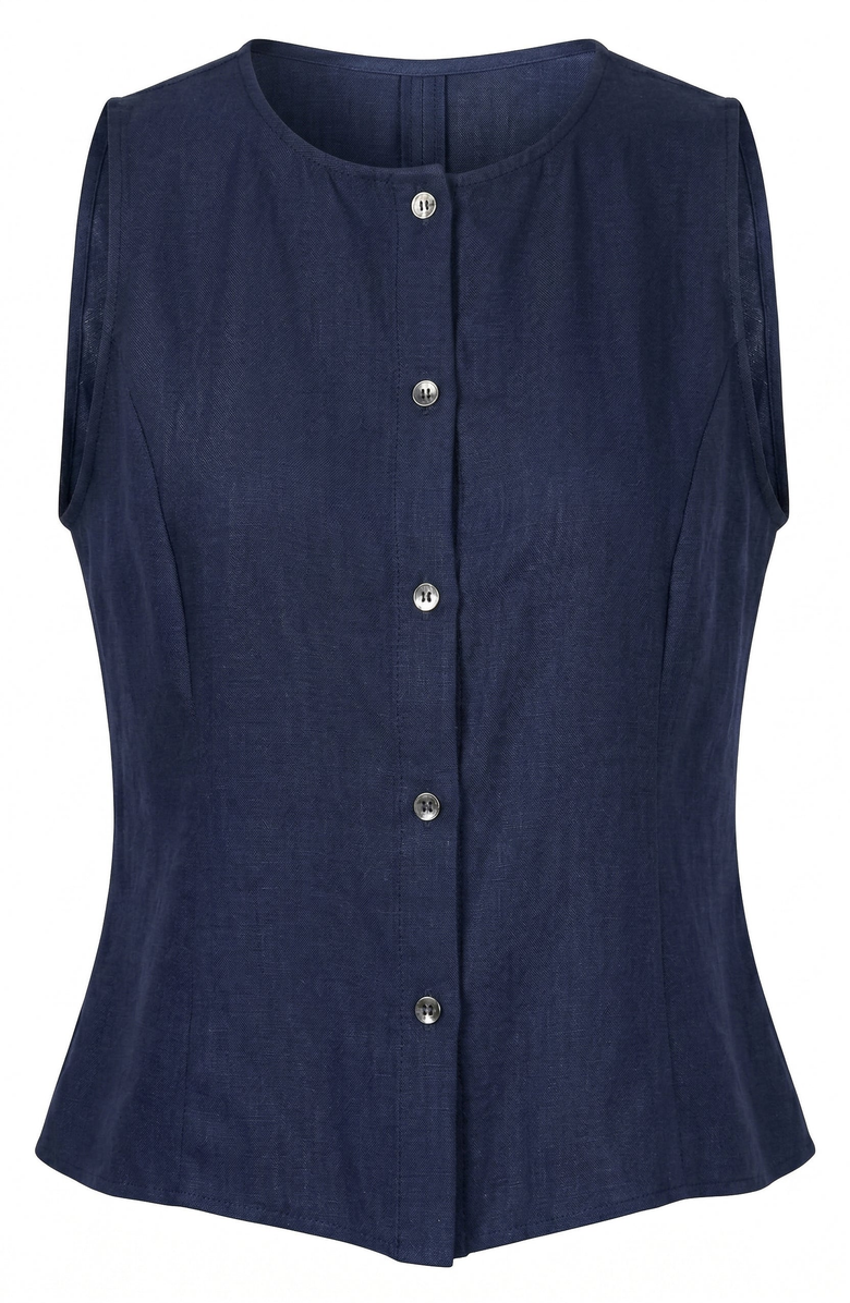 Modenaire Sleeveless Structured Top and Tiered Midi Skirt Set, Alternate, color, Navy Blue