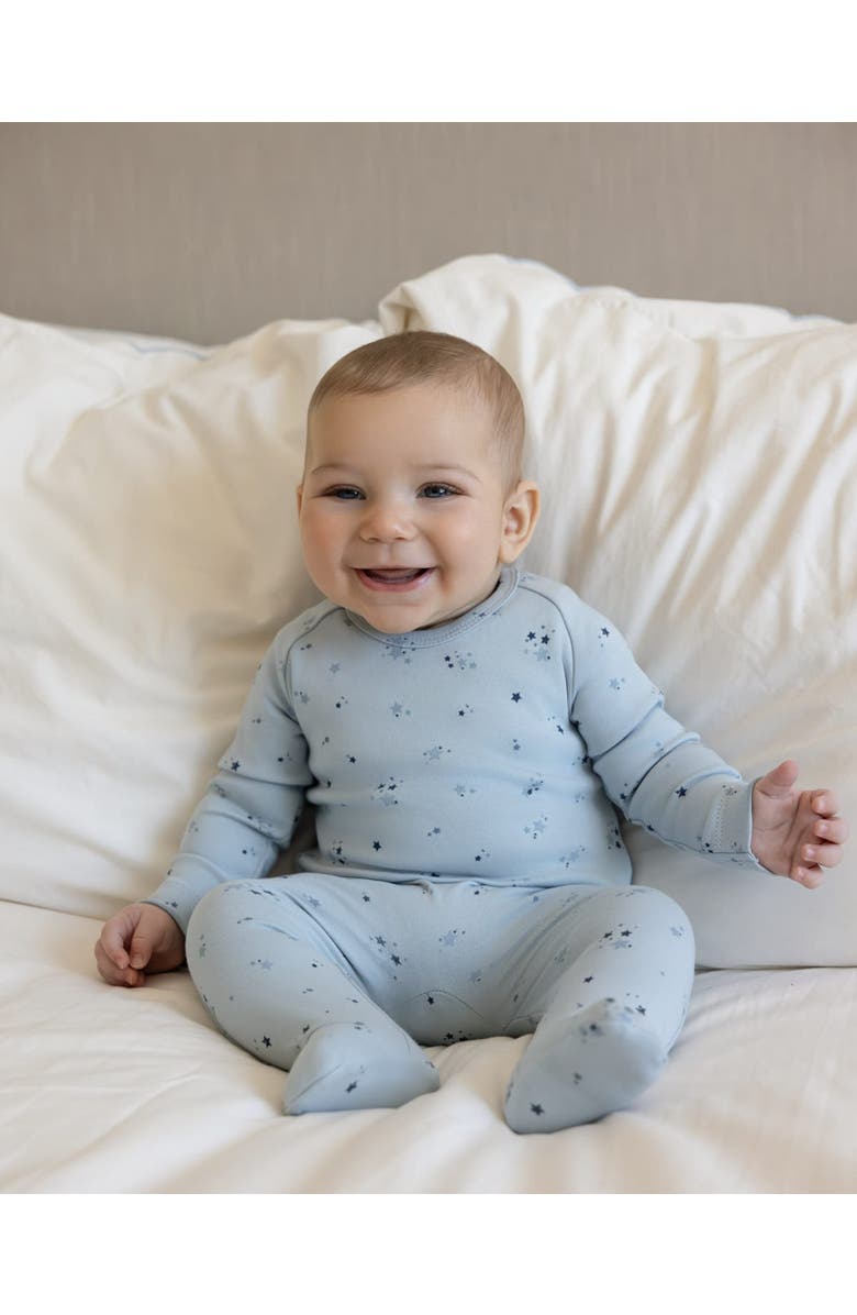 MiniMoi My Brightest Star Cotton Knit Footie, Alternate, color, Blue