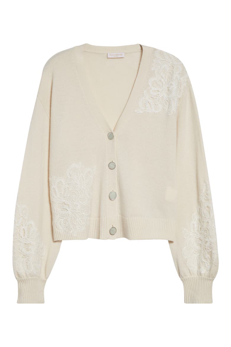 Perry Lace Accent Wool & Cashmere Cardigan, Alternate, color, WINTER WHITE COMBO