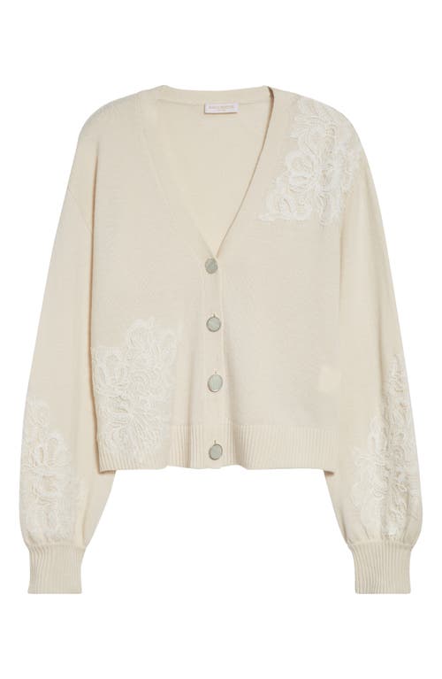 Ramy Brook Perry Lace Accent Wool & Cashmere Cardigan In White